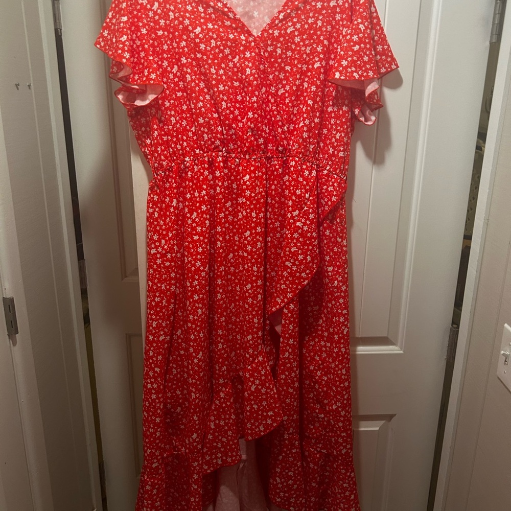 Orange Floral High Low Dress